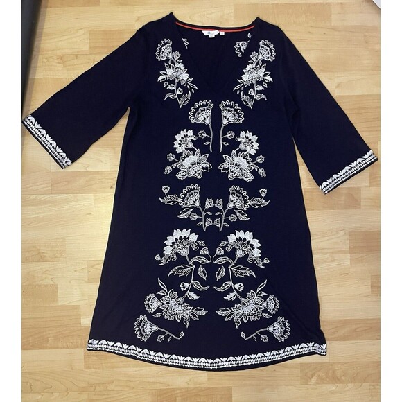 Boden Clemmie Dress Embroidered Floral Size 14L Navy Blue - Picture 3 of 11